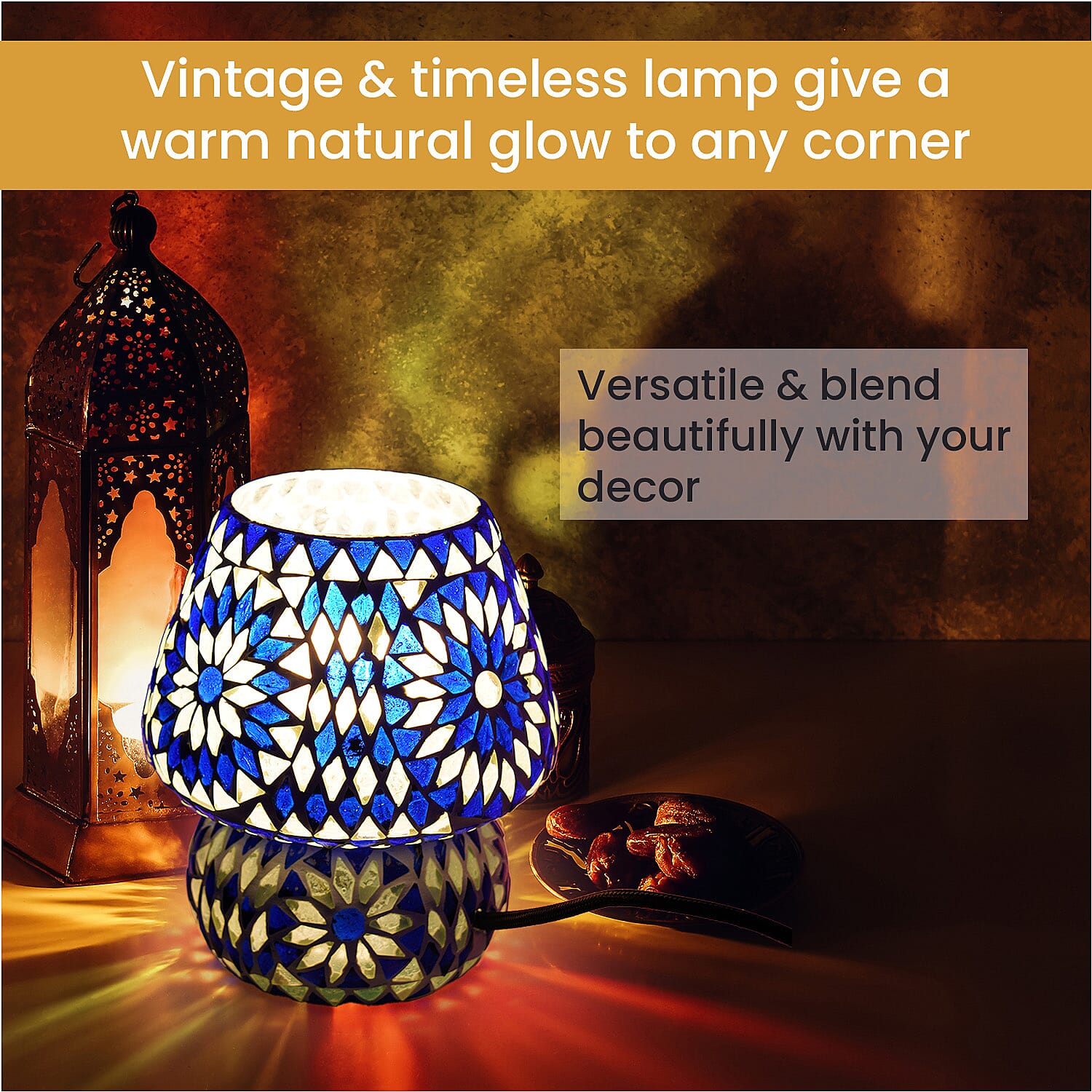 Mosaic Vintage Table Lamp (Size 16x15 cm) - Blue