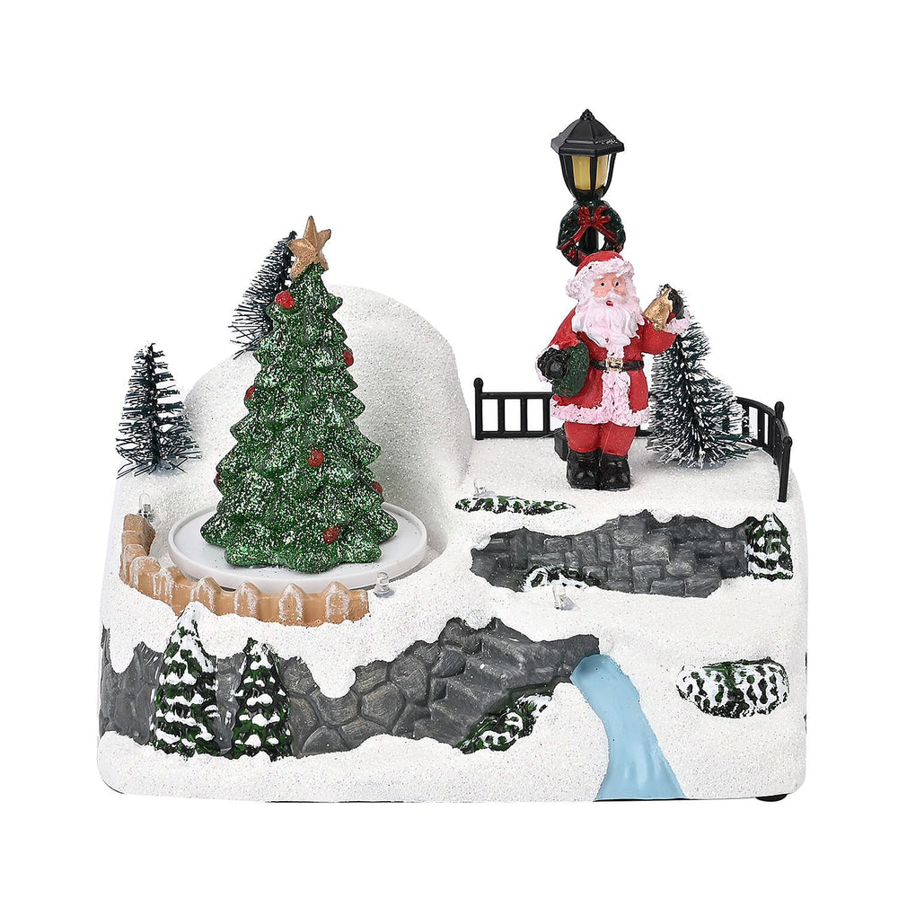Musical Light up Christmas Village Scene with Rotating Christmas Tree and Santa
