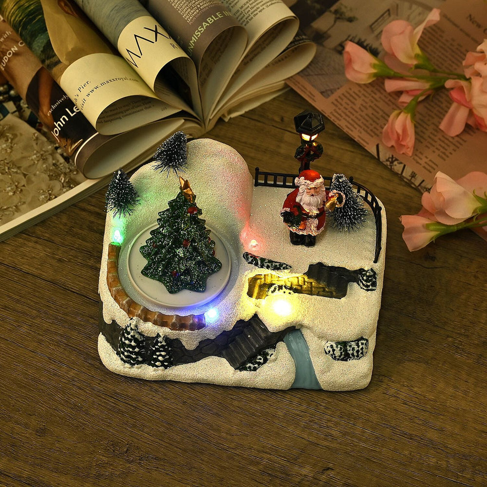 Musical Light up Christmas Village Scene with Rotating Christmas Tree and Santa
