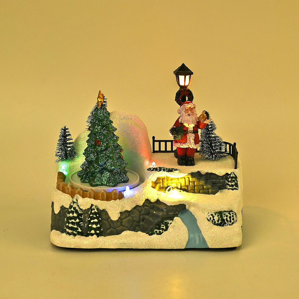 Musical Light up Christmas Village Scene with Rotating Christmas Tree and Santa