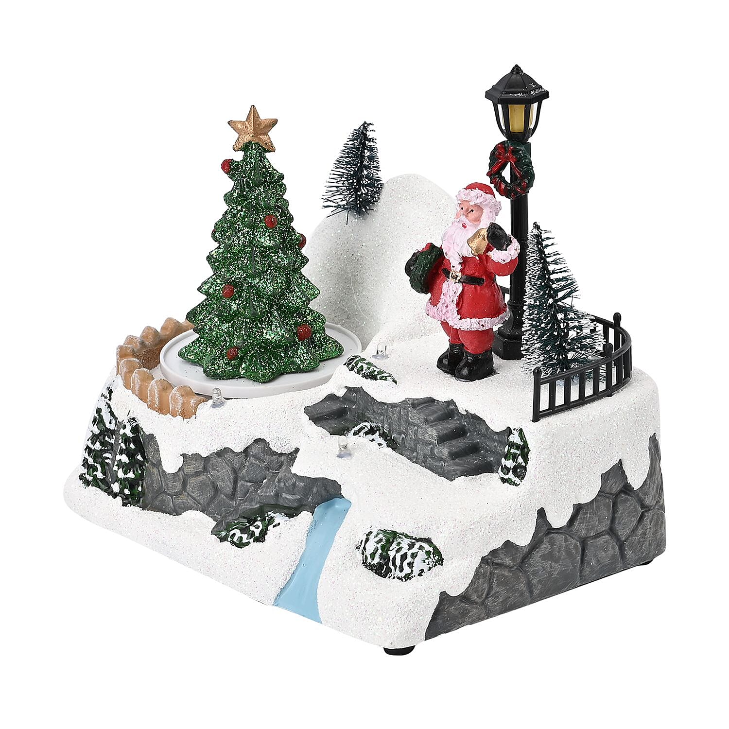 Musical Light up Christmas Village Scene with Rotating Christmas Tree and Santa