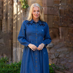 Mudflower 100% Cotton Flower Embroidered Dress (Size 12) - Denim