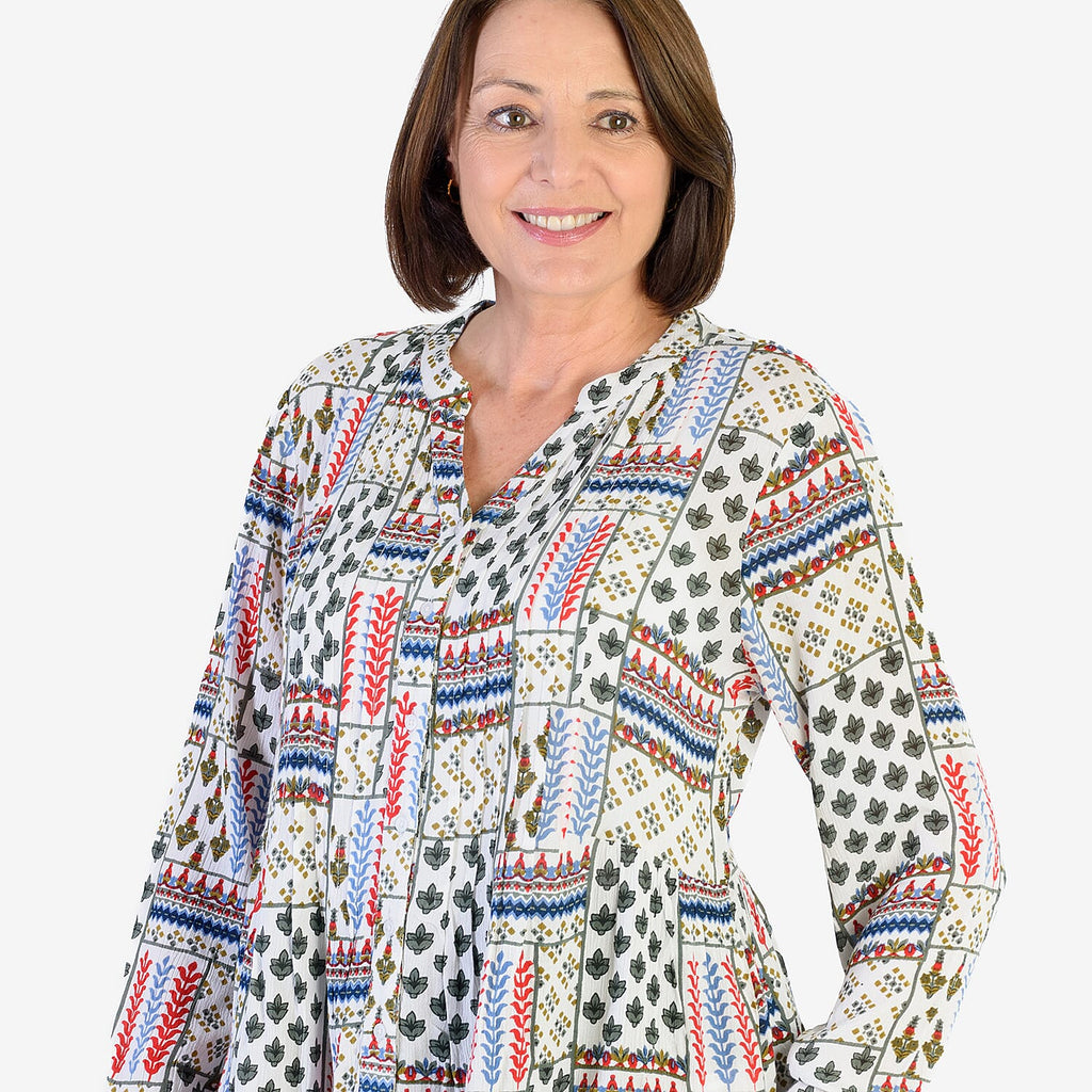 Mudflower 100% Viscose Pinktuck Printed Shirt (Size 14) - Red