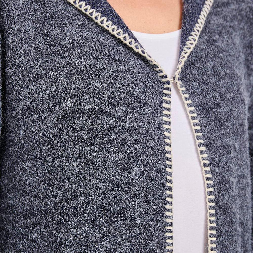 Mudflower Womens Longline Hooded Cardigan with Contrast Trim (Size 12) - Denim Blue