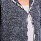 Mudflower Womens Longline Hooded Cardigan with Contrast Trim (Size 16) - Denim Blue