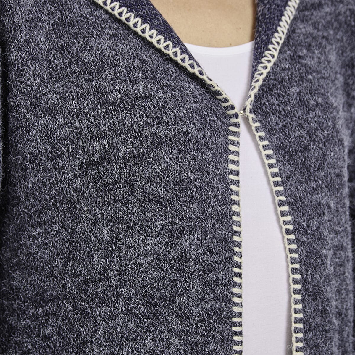 Mudflower Womens Longline Hooded Cardigan with Contrast Trim (Size 16) - Denim Blue