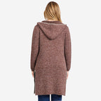 Mudflower Womens Longline Hooded Cardigan with Contrast Trim (Size 12) - Mocha