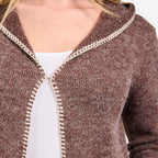 Mudflower Womens Longline Hooded Cardigan with Contrast Trim (Size 12) - Mocha