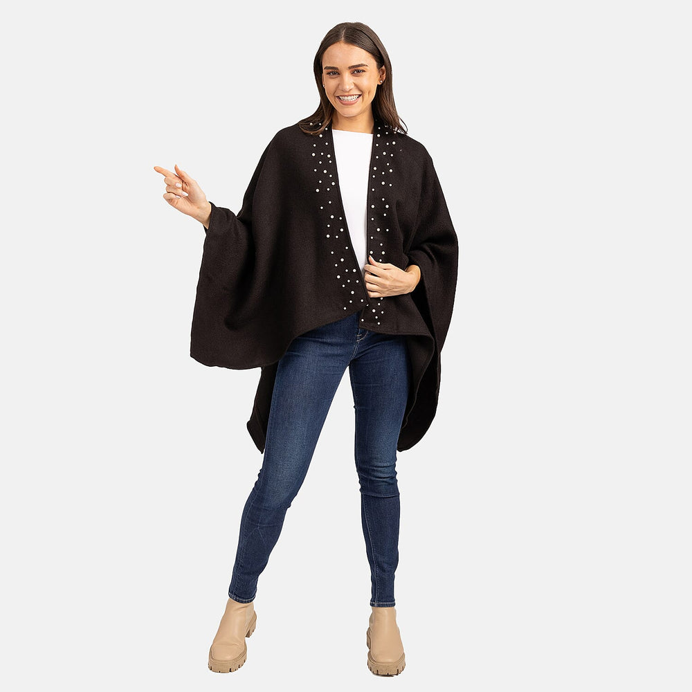 Acrylic Knitted Poncho - Black