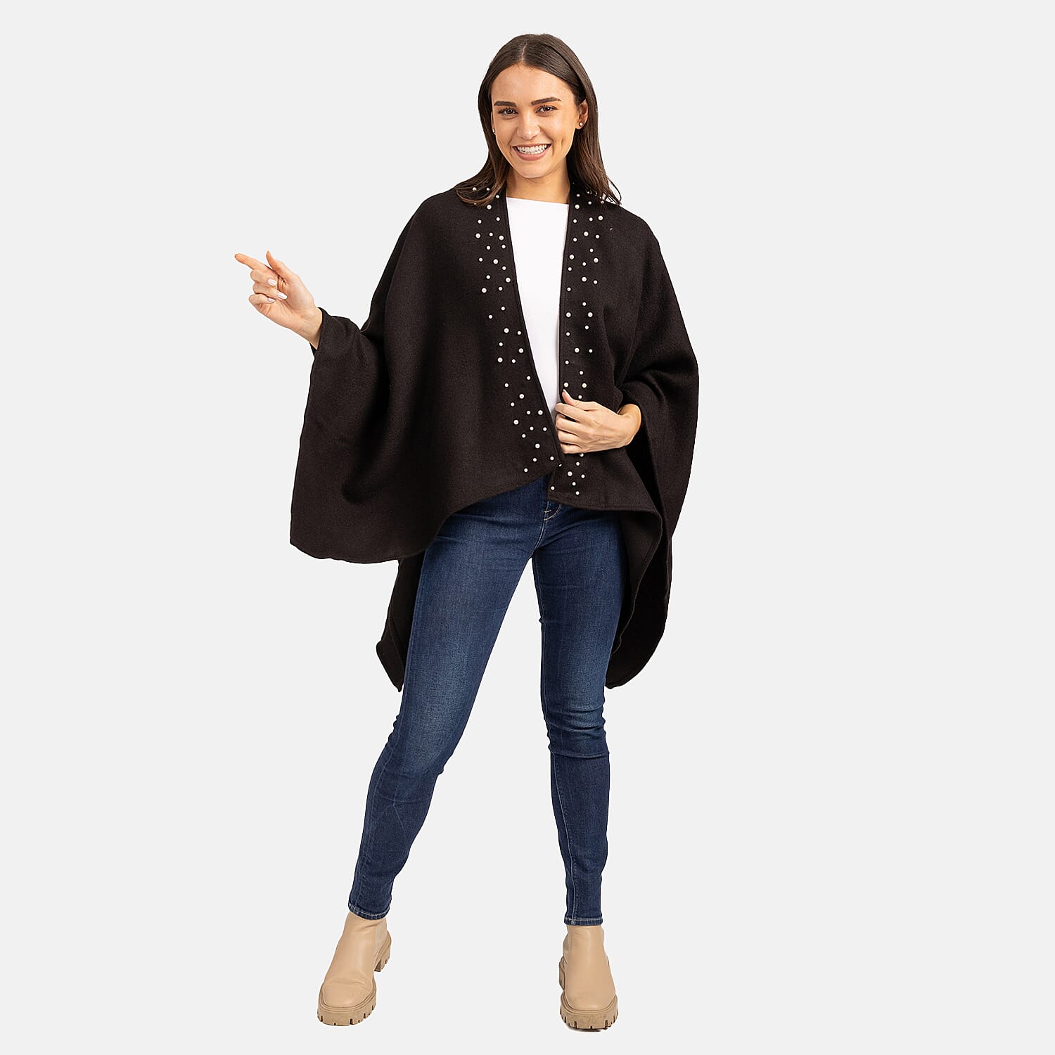 Acrylic Knitted Poncho - Black