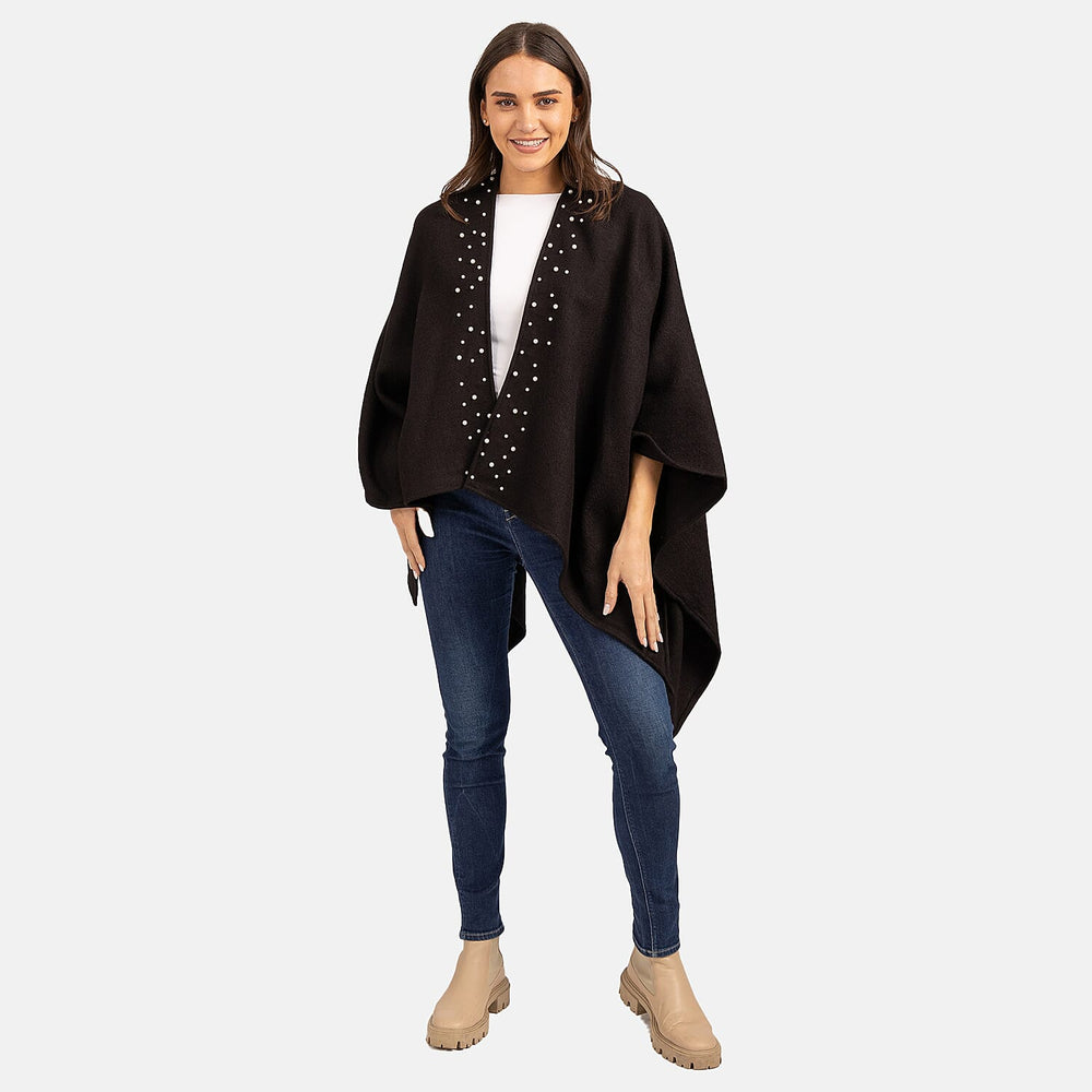 Acrylic Knitted Poncho - Black