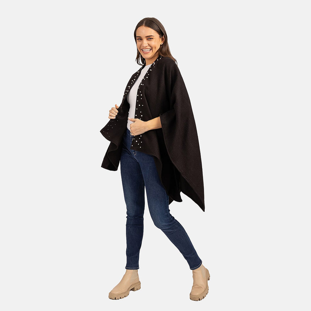 Acrylic Knitted Poncho - Black
