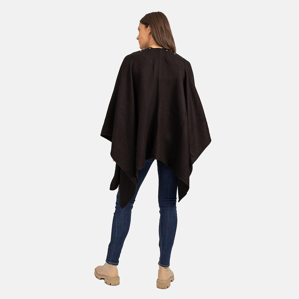 Acrylic Knitted Poncho - Black