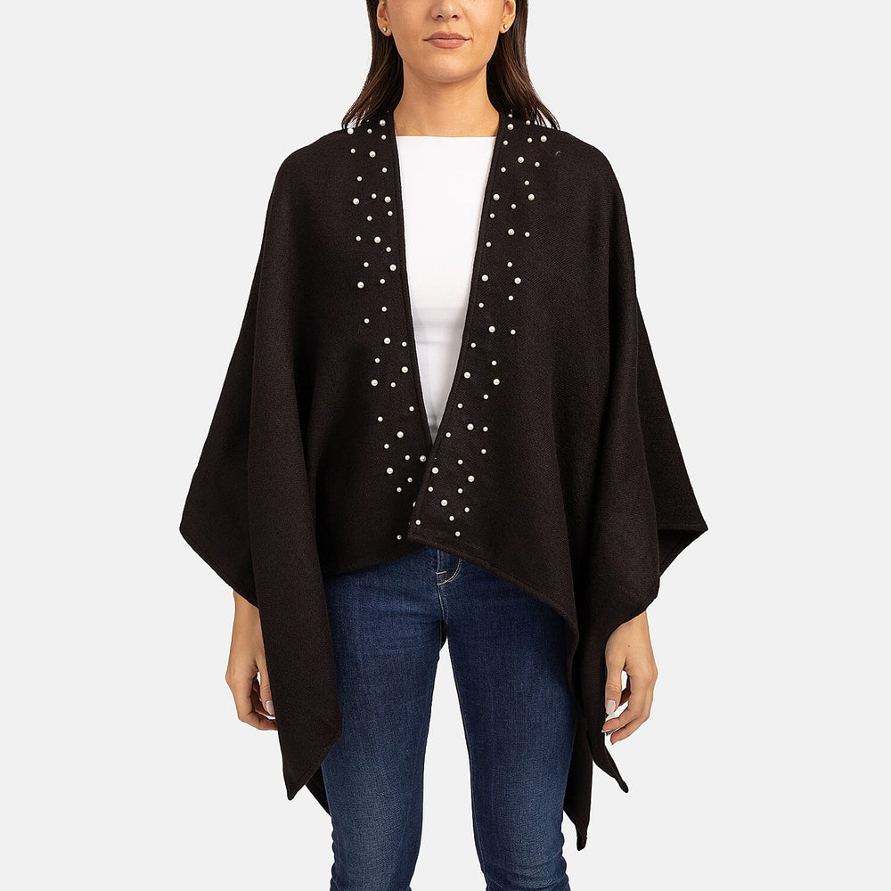 Acrylic Knitted Poncho - Black