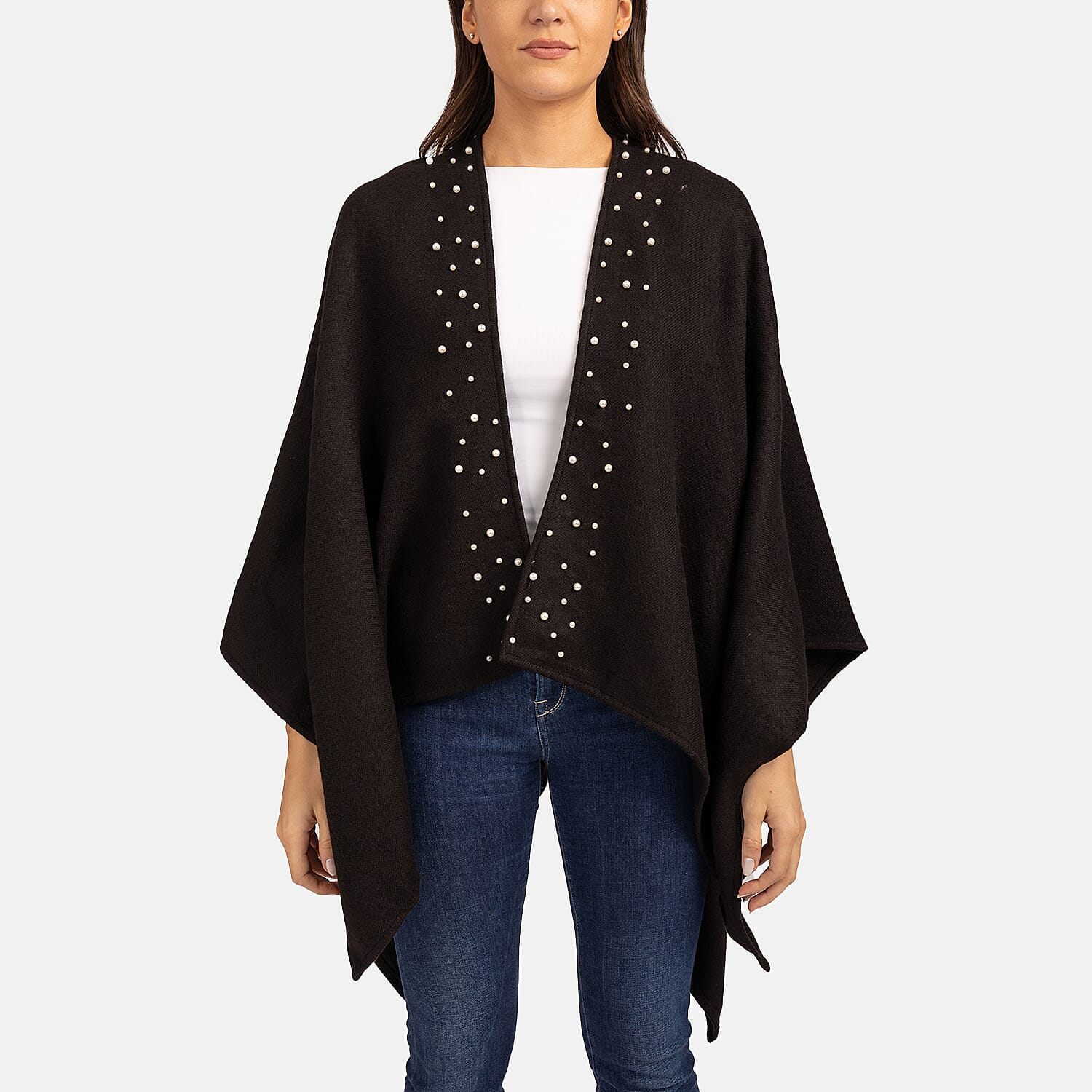 Acrylic Knitted Poncho - Black