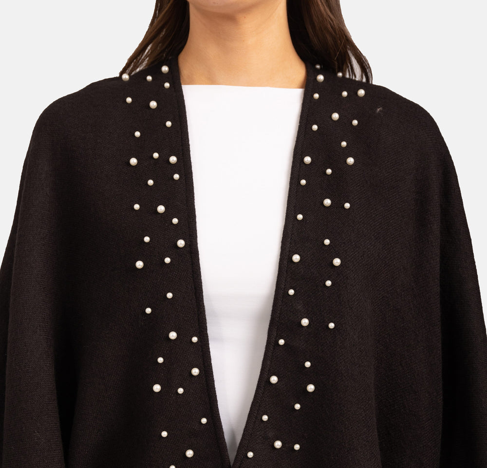 Acrylic Knitted Poncho - Black