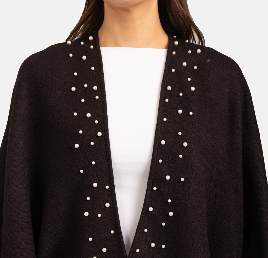 Acrylic Knitted Poncho - Black