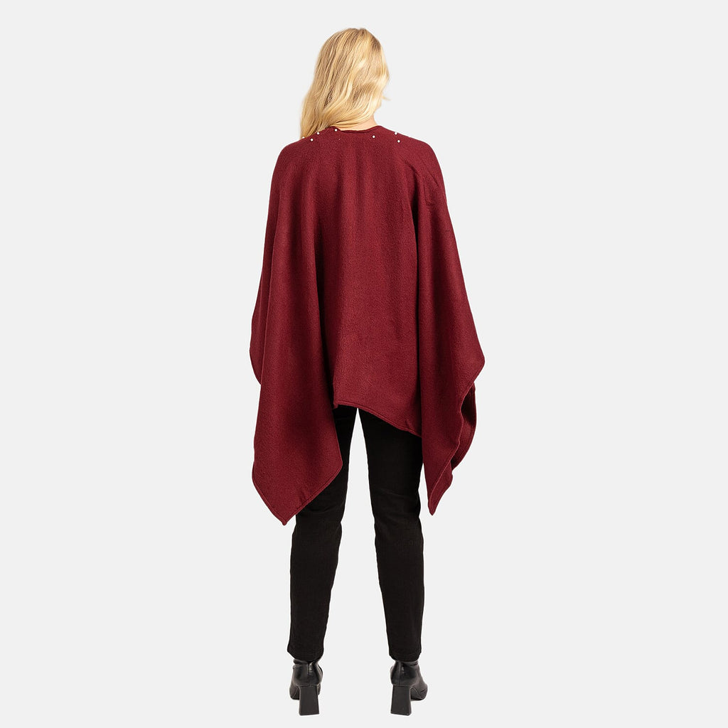 Acrylic Knitted Poncho - Burgandy