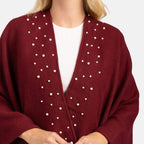 Acrylic Knitted Poncho - Burgandy