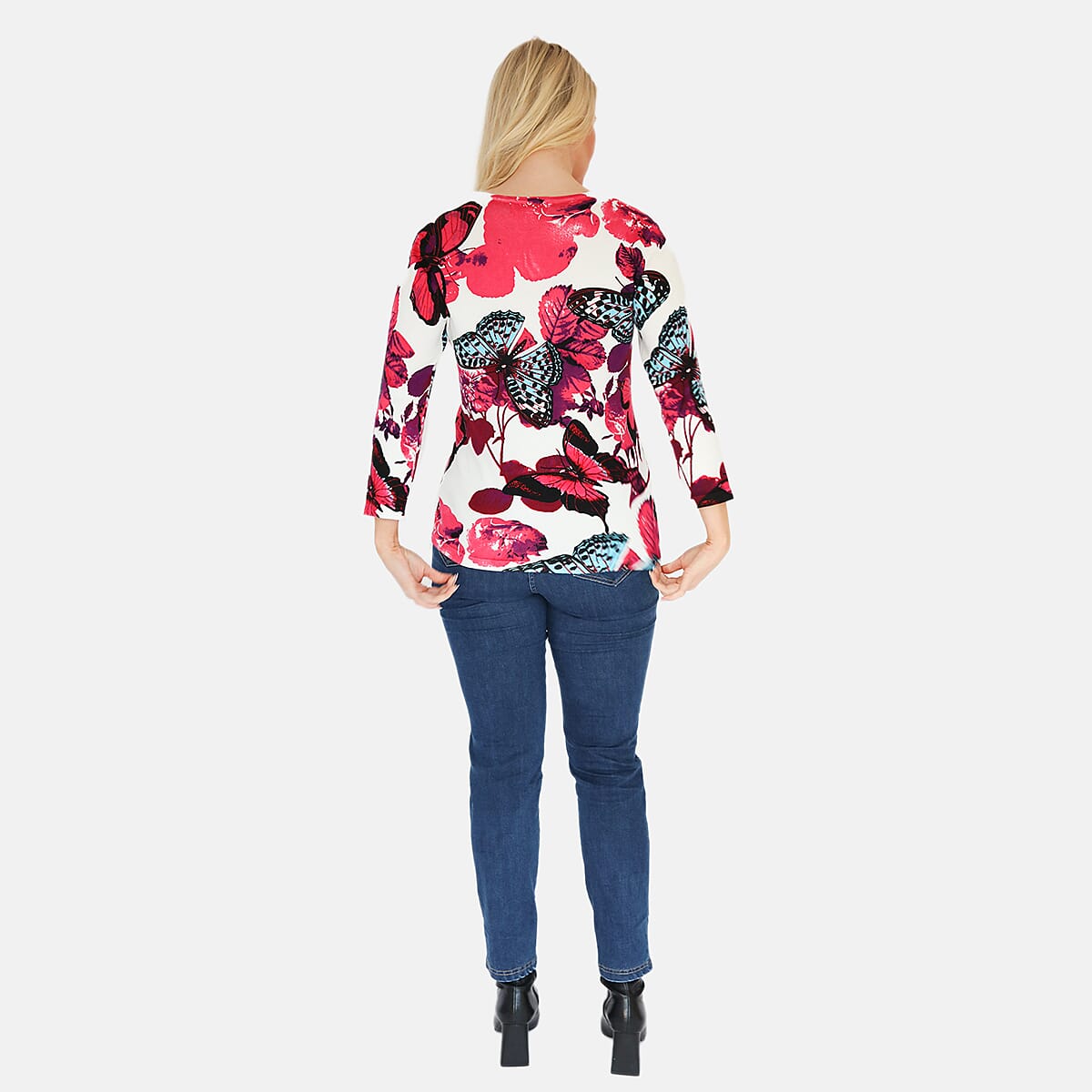 Mudflower Butterfly Printed V-Neck Jumper (Size 12) - Pink