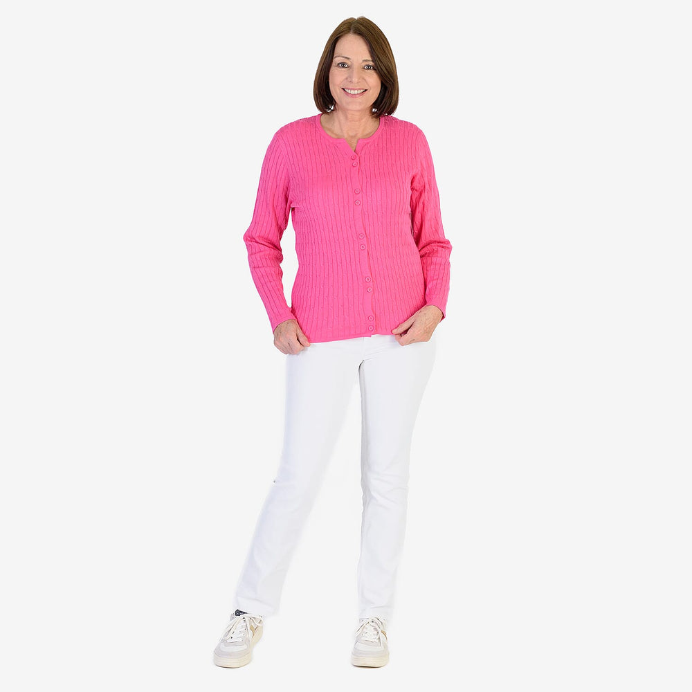 Mudflower Allover Cable Button Cardigan (Size 16) - Hot Pink