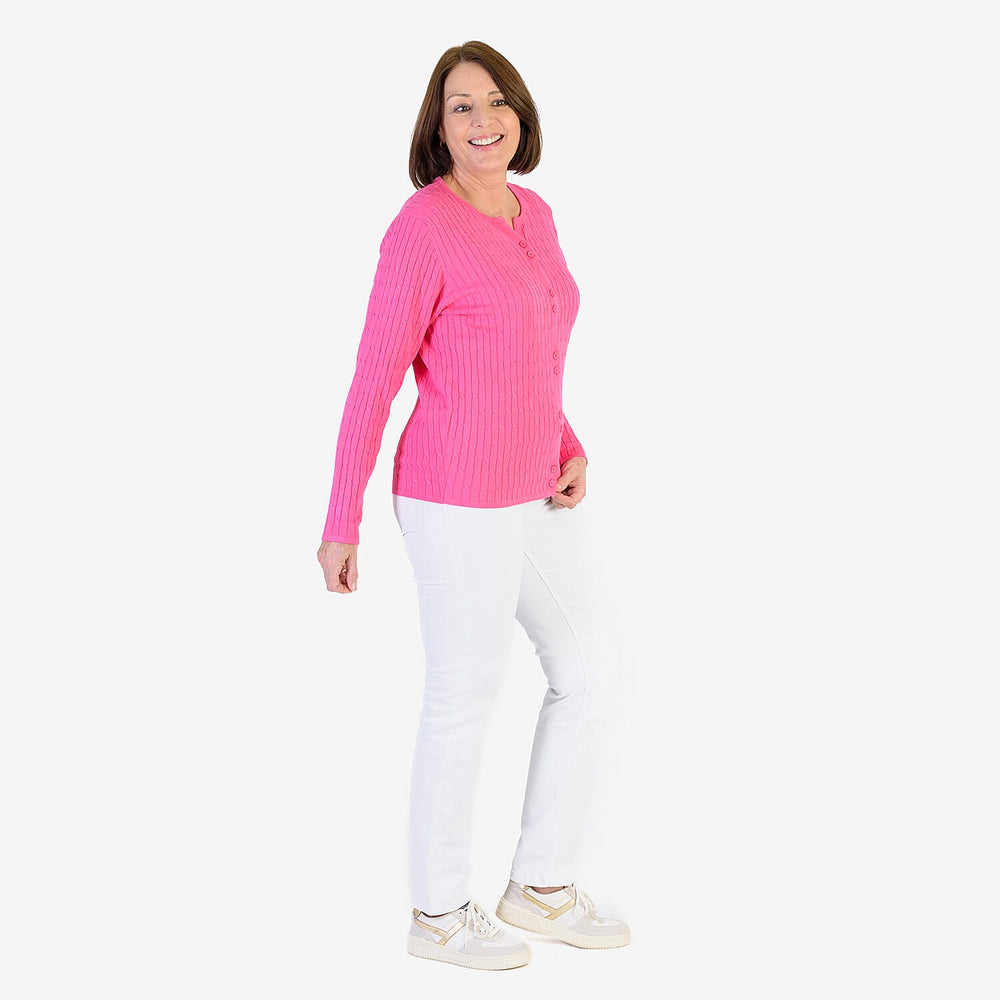 Mudflower Allover Cable Button Cardigan (Size 18) - Hot Pink