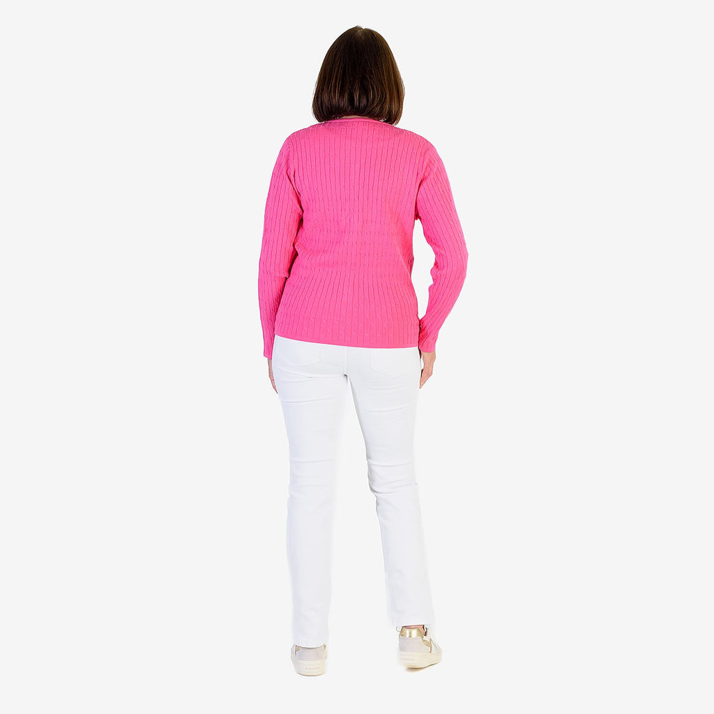 Mudflower Allover Cable Button Cardigan (Size 18) - Hot Pink