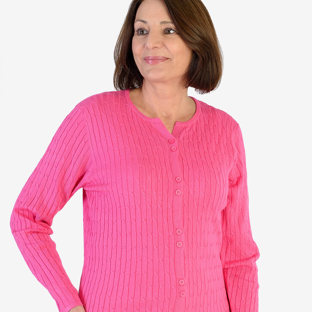 Mudflower Allover Cable Button Cardigan (Size 18) - Hot Pink