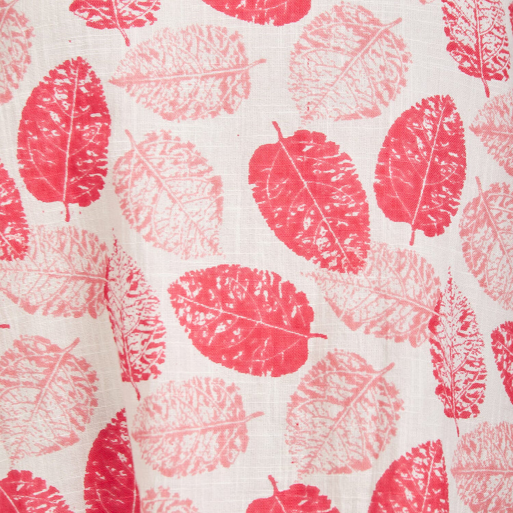 Mudflower 100% Cotton Botanical Print Scoop Neck Top with 3-4 Sleeves (Size 16) - Pink Leafs on White Base