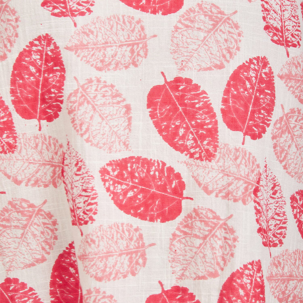 Mudflower 100% Cotton Botanical Print Scoop Neck Top with 3-4 Sleeves (Size 16) - Pink Leafs on White Base