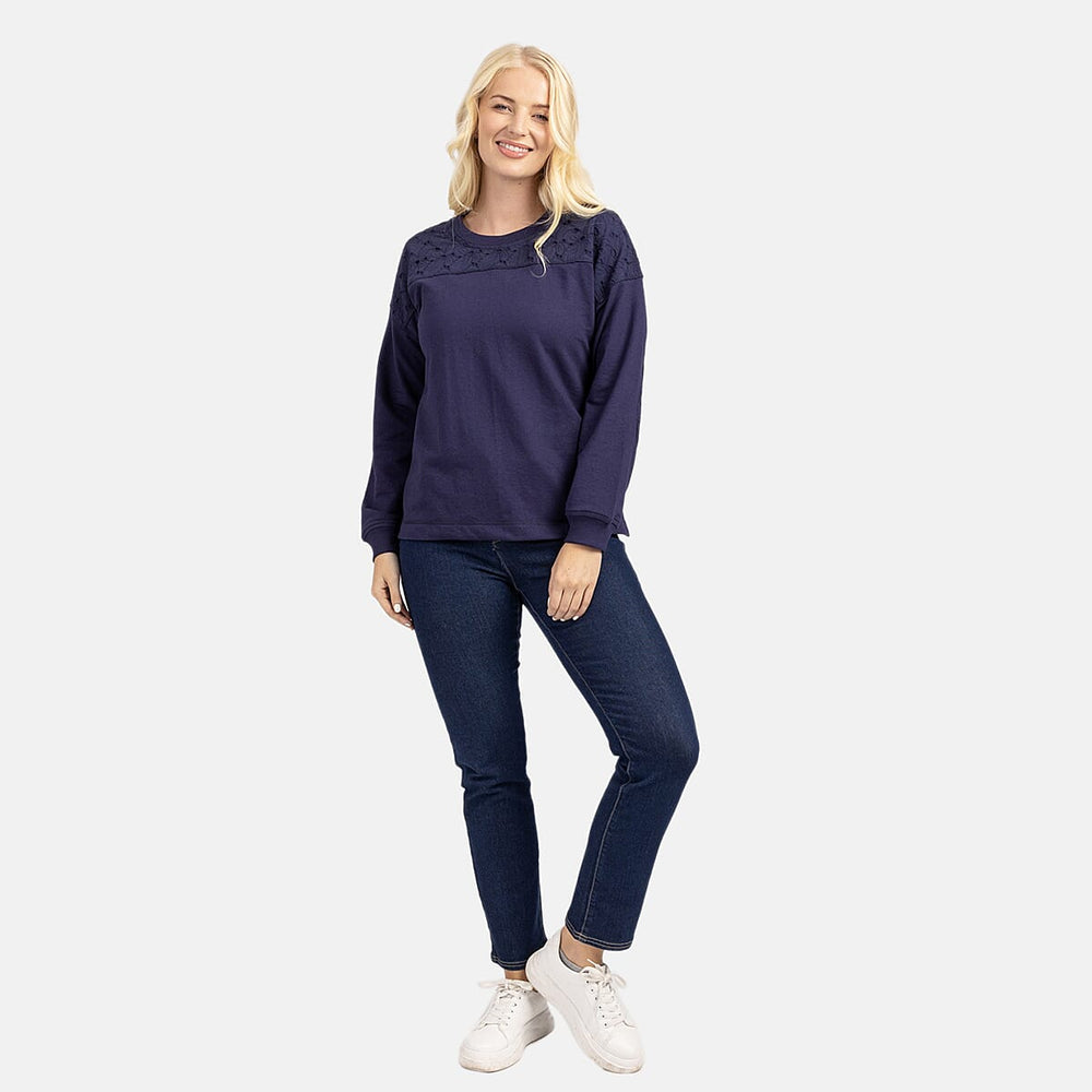 Mudflower Cotton Knitted Sweat Shirt - Navy