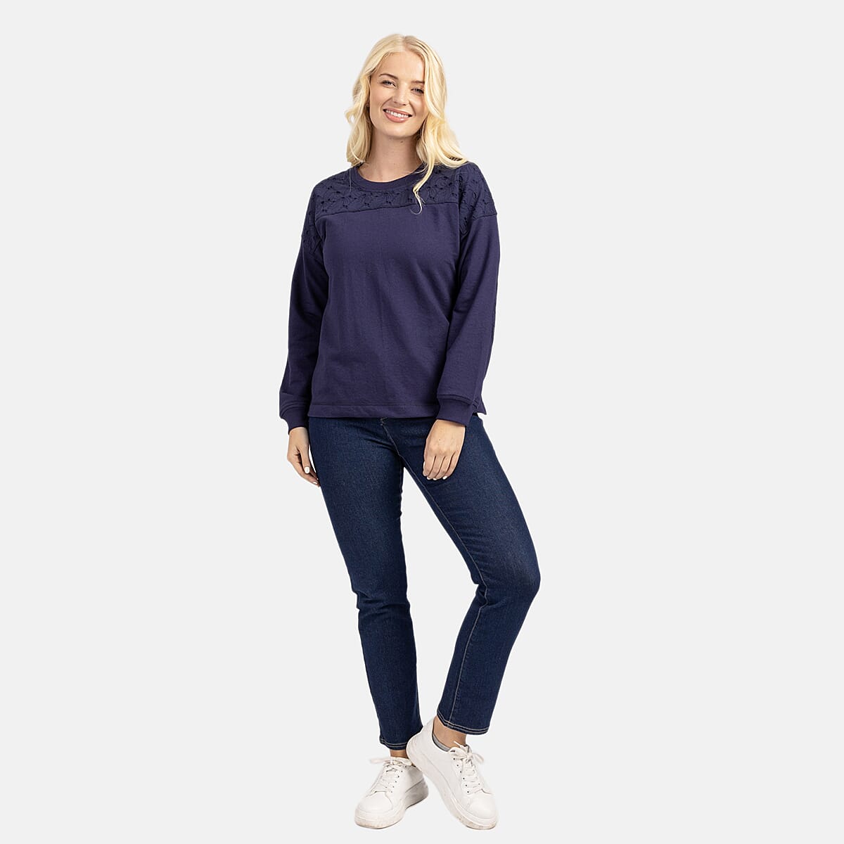 Mudflower Cotton Knitted Sweat Shirt - Navy