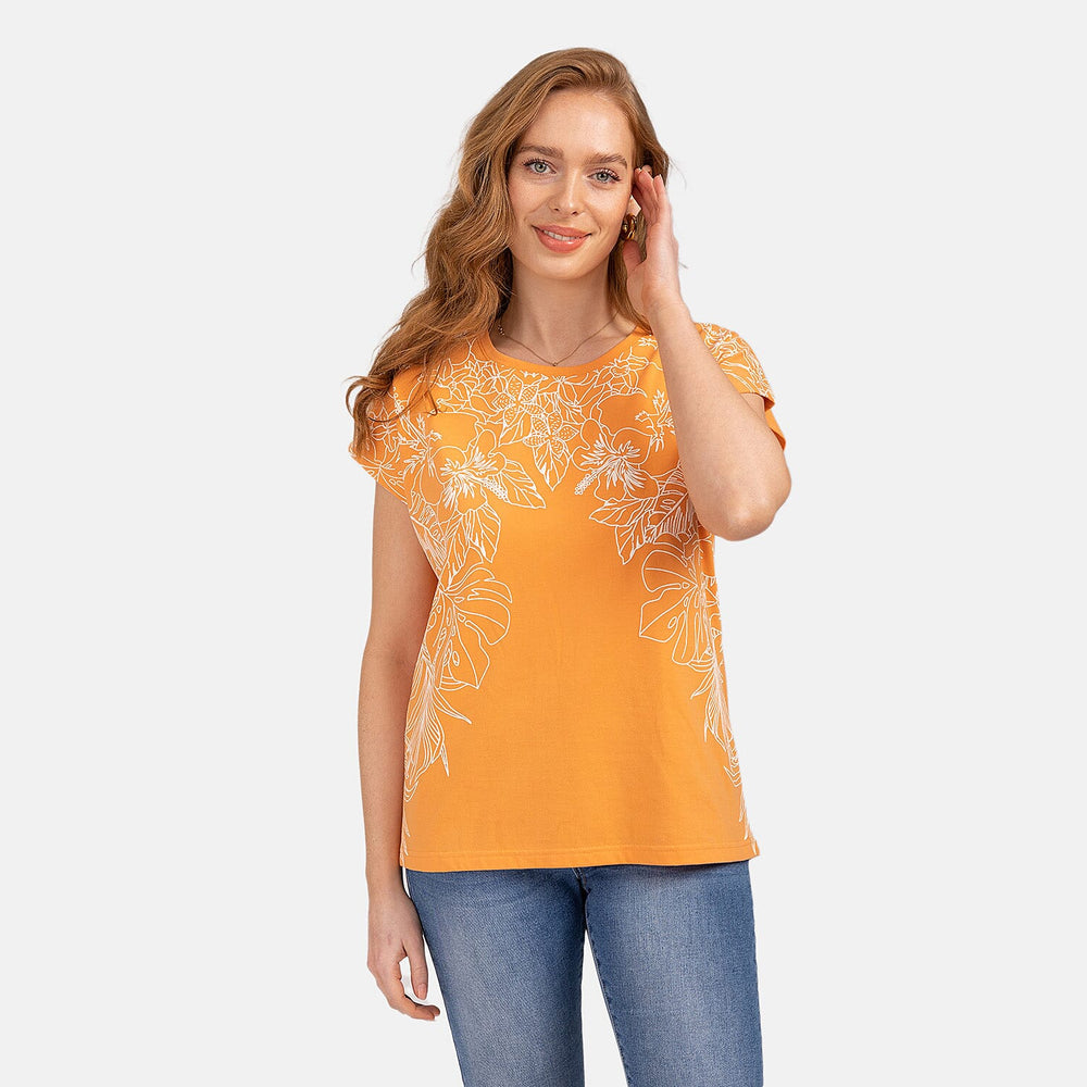 Mudflower Leaf Print Burn Out Tee (Size 12) - Mock Orange