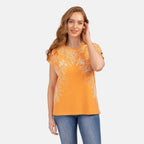 Mudflower Leaf Print Burn Out Tee (Size 12) - Mock Orange