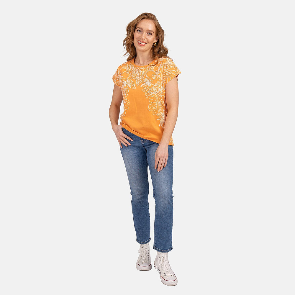 Mudflower Leaf Print Burn Out Tee (Size 12) - Mock Orange