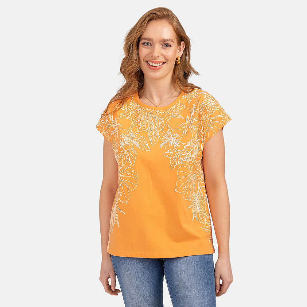 Mudflower Leaf Print Burn Out Tee (Size 12) - Mock Orange