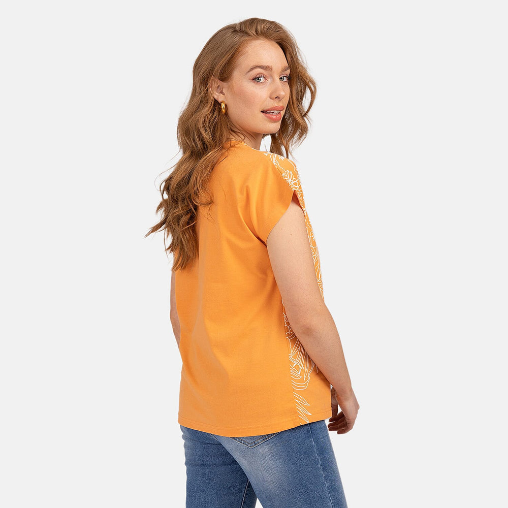 Mudflower Leaf Print Burn Out Tee (Size 12) - Mock Orange