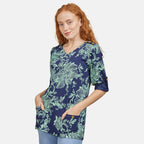 Mudflower 100% Cotton Floral Pattern Top (Size 12) - Navy Base with Mint