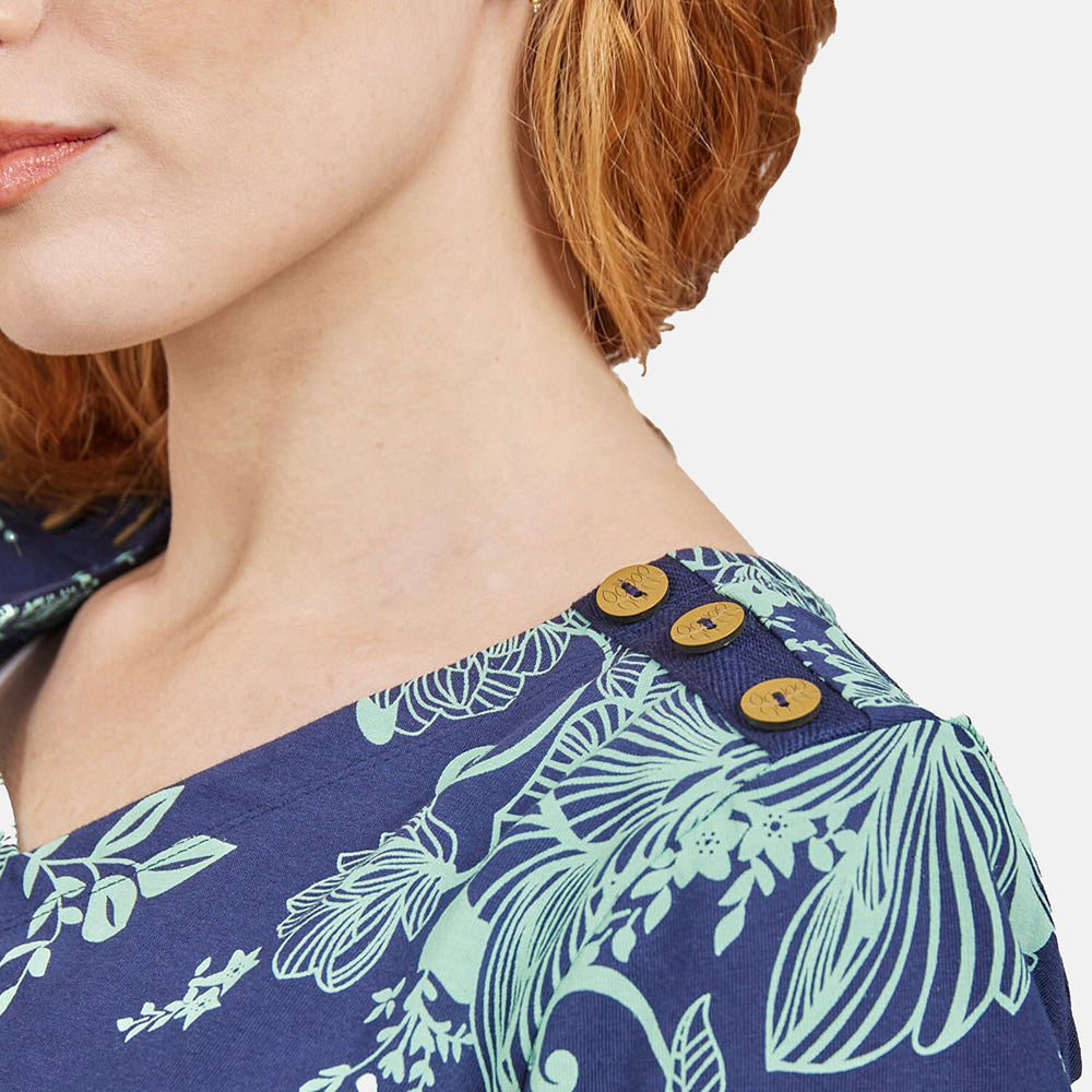 Mudflower 100% Cotton Floral Pattern Top (Size 12) - Navy Base with Mint