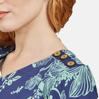 Mudflower 100% Cotton Floral Pattern Top (Size 12) - Navy Base with Mint