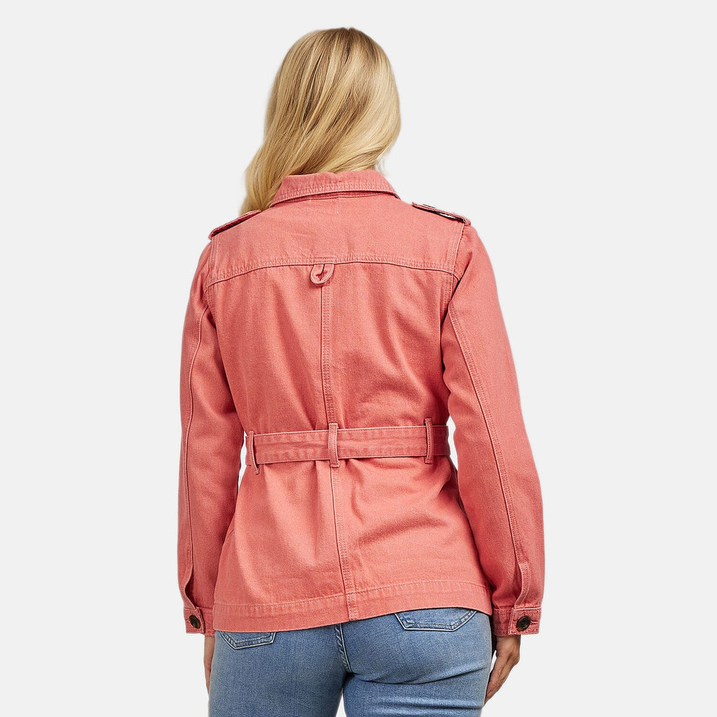 Mudflower Cotton Utility Jacket with Waist Belt (Size 10) - Peach Pink