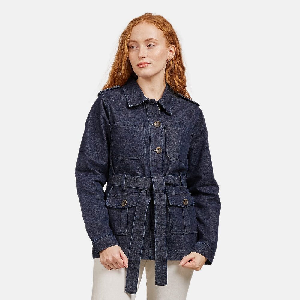 Mudflower Cotton Utility Jacket with Waist Belt (Size 12) - Navy