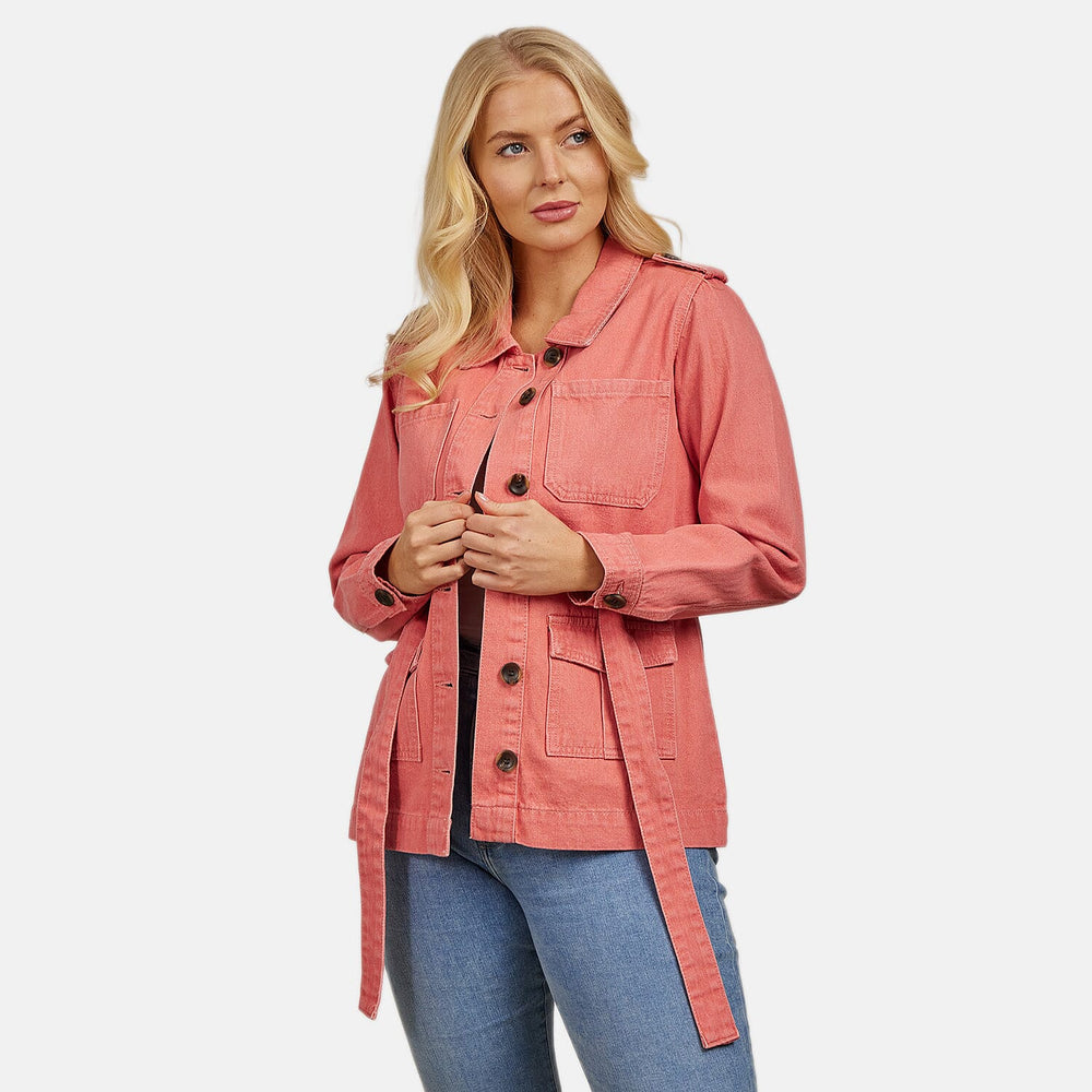 Mudflower Cotton Utility Jacket with Waist Belt (Size 12) - Peach Pink