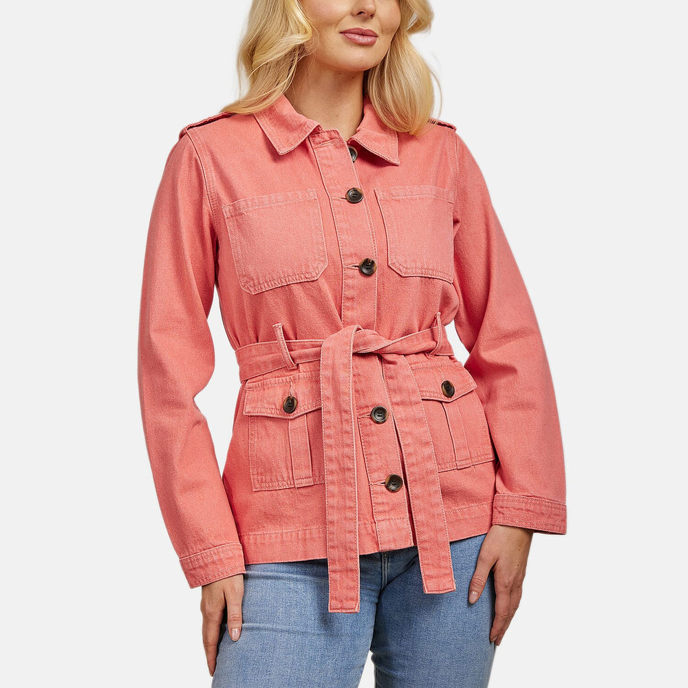 Mudflower Cotton Utility Jacket with Waist Belt (Size 12) - Peach Pink