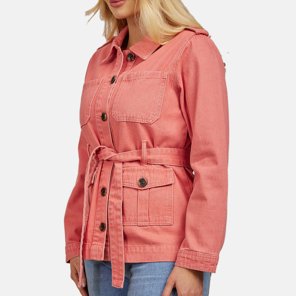 Mudflower Cotton Utility Jacket with Waist Belt (Size 12) - Peach Pink