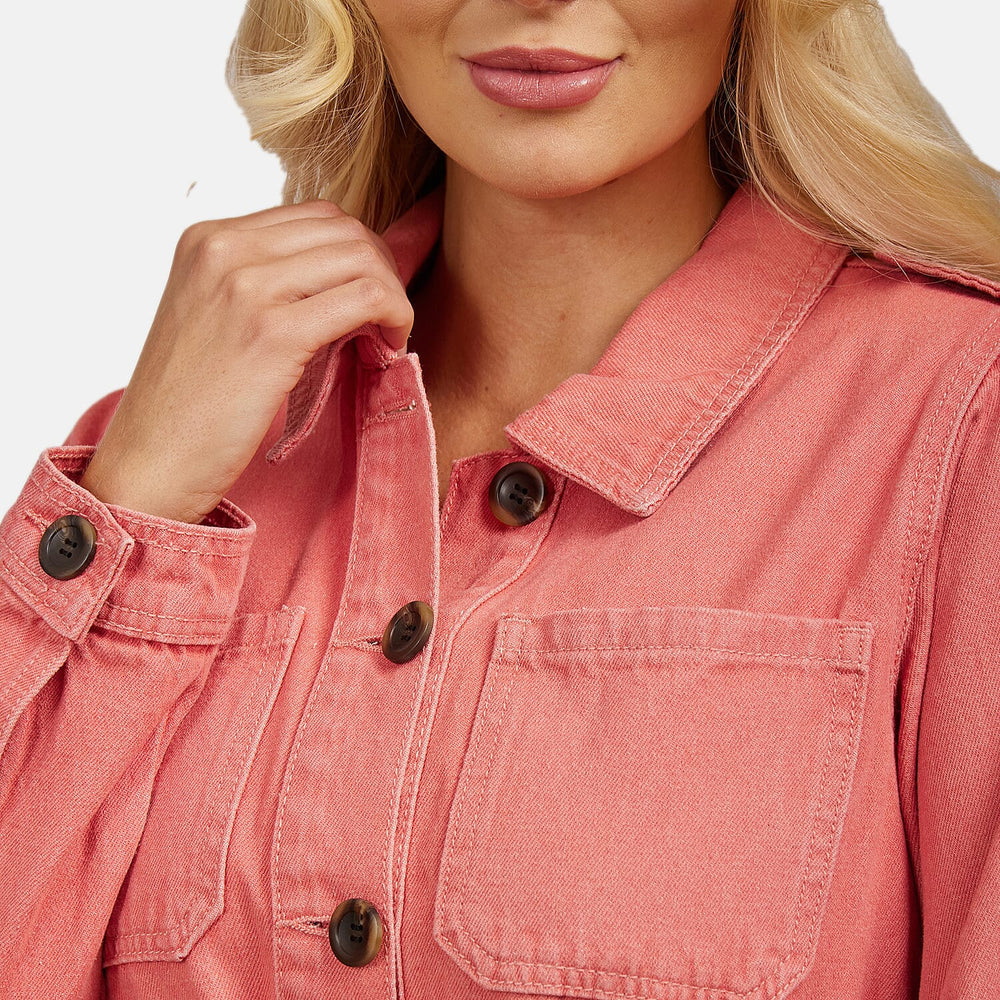 Mudflower Cotton Utility Jacket with Waist Belt (Size 12) - Peach Pink