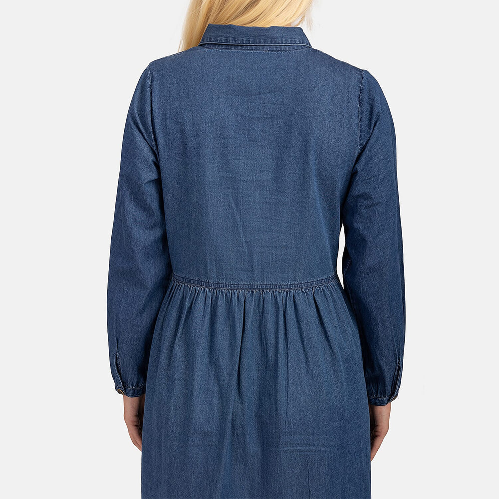 Mudflower 100% Cotton Flower Embroidered Dress (Size 12) - Denim