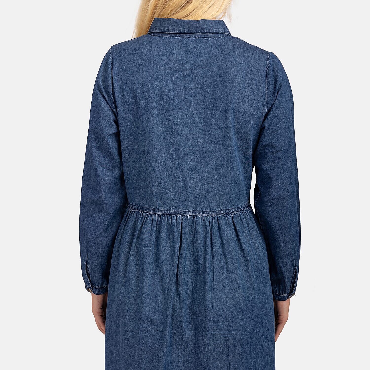 Mudflower 100% Cotton Flower Embroidered Dress (Size 12) - Denim