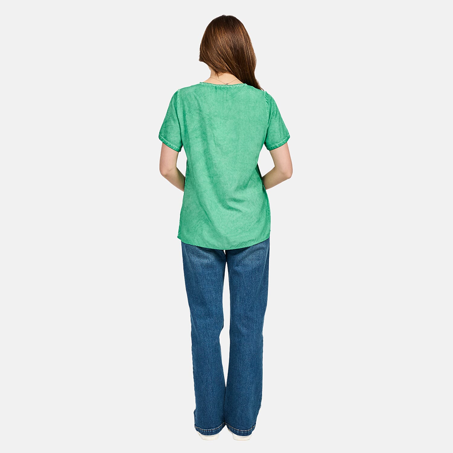 Mudflower 100% Cotton Sequin Neck Casual Top (Size 10) - Green