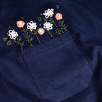 BRAND NEW FASHION LAUNCH - Mudflower 100% Cotton Flower Embroidery T-Shirt (Size 10) - Navy